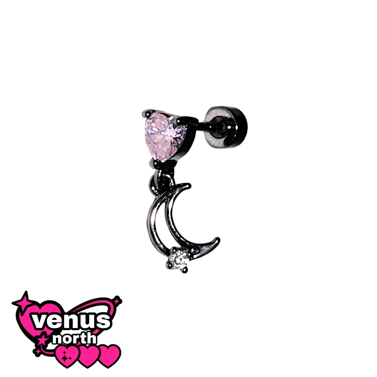 Black & pink CZ cartilage stud