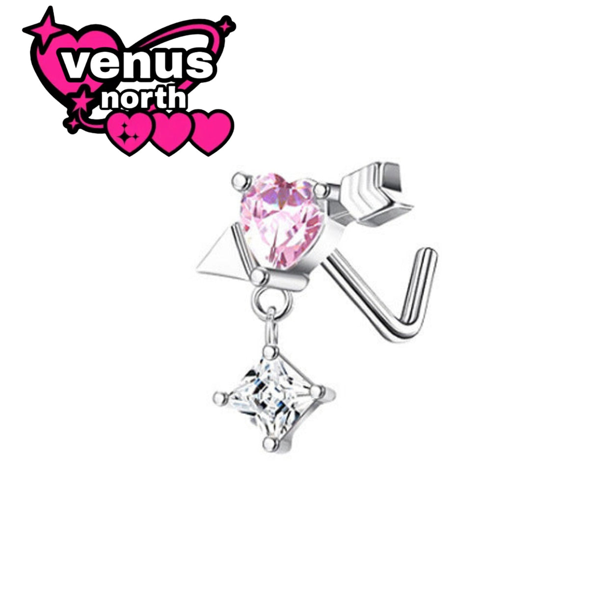 Angel & bat wing heart nostril stud