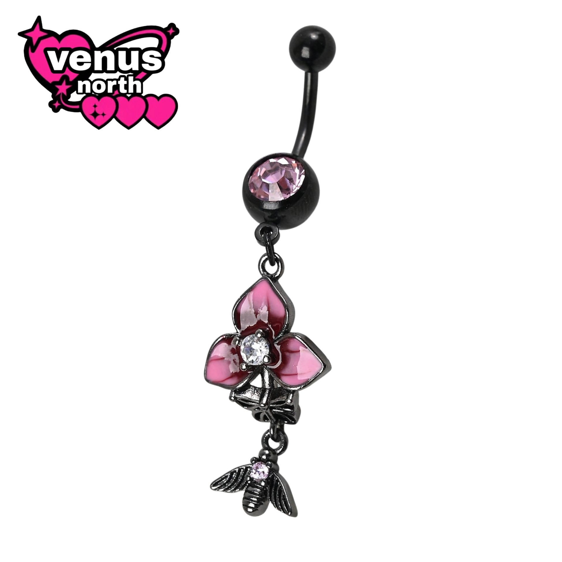 Clover & bee belly button piercing - black