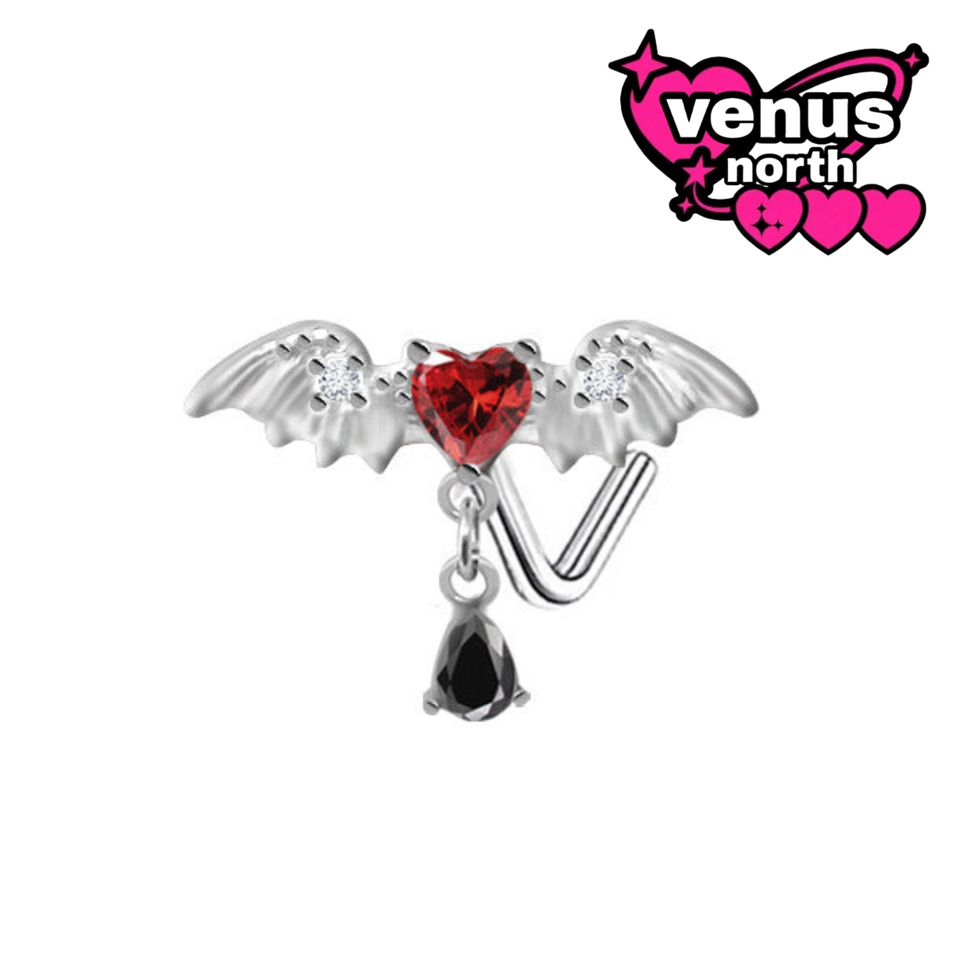 Angel & bat wing heart nostril stud