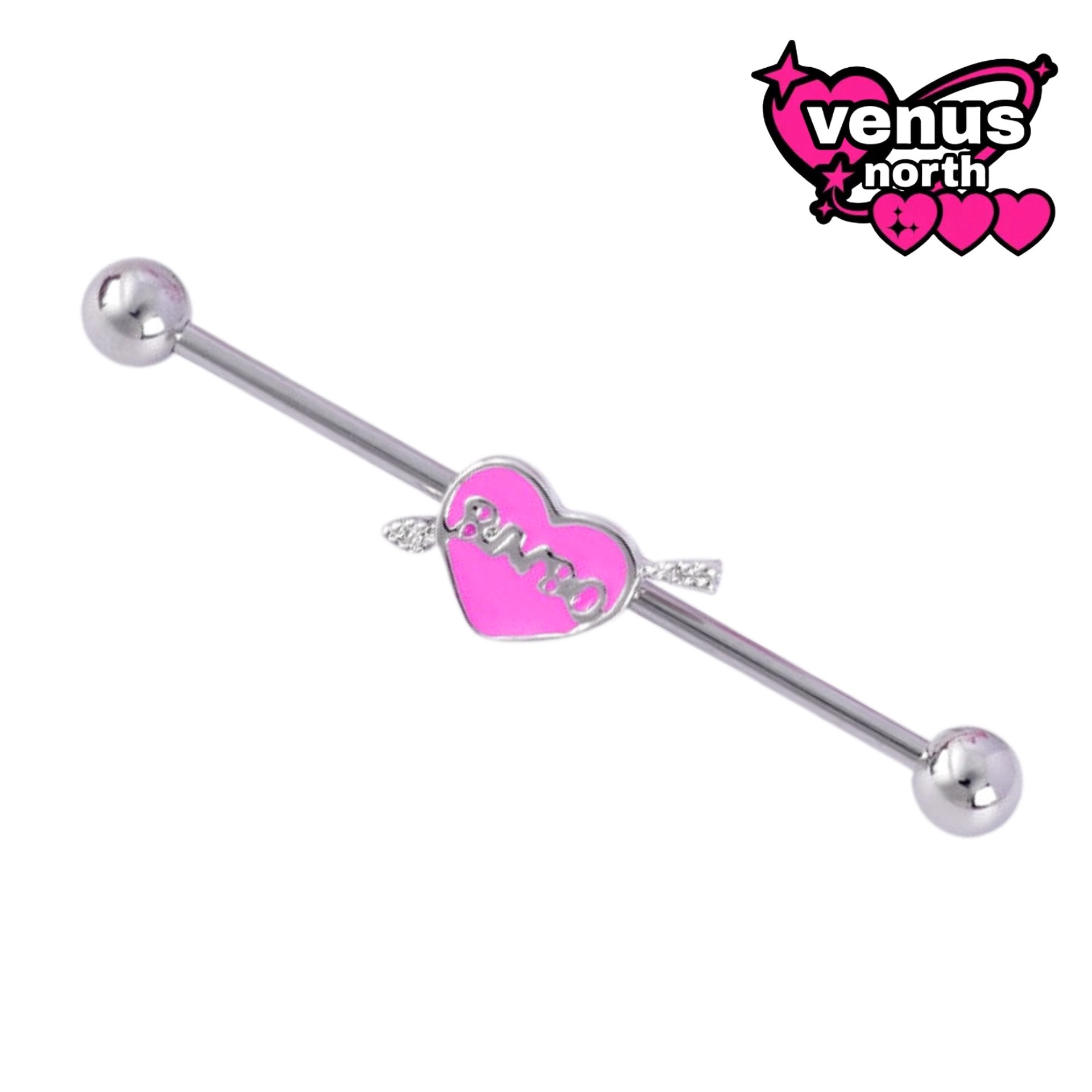 Skull & heart industrial barbell