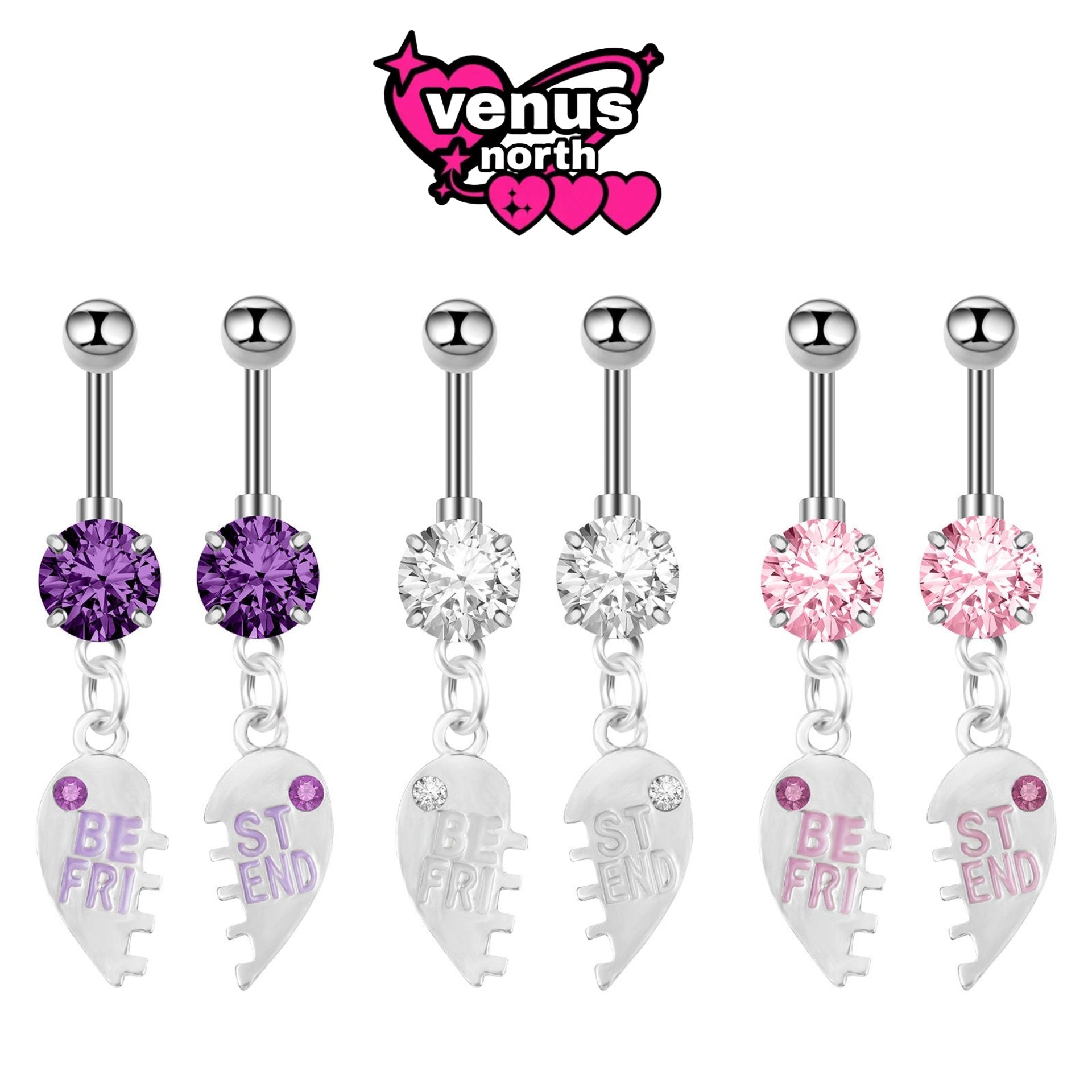 Best friends split heart navel piercing set