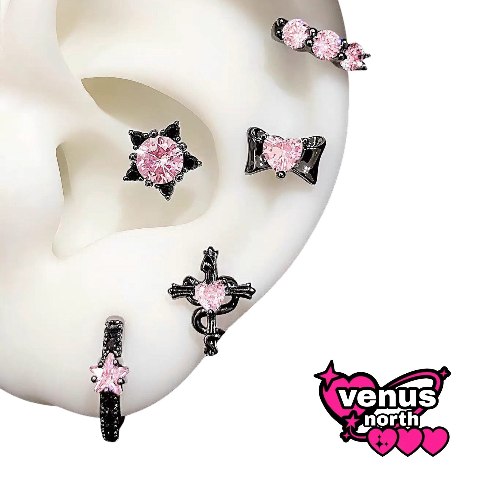 Black & pink CZ cartilage stud