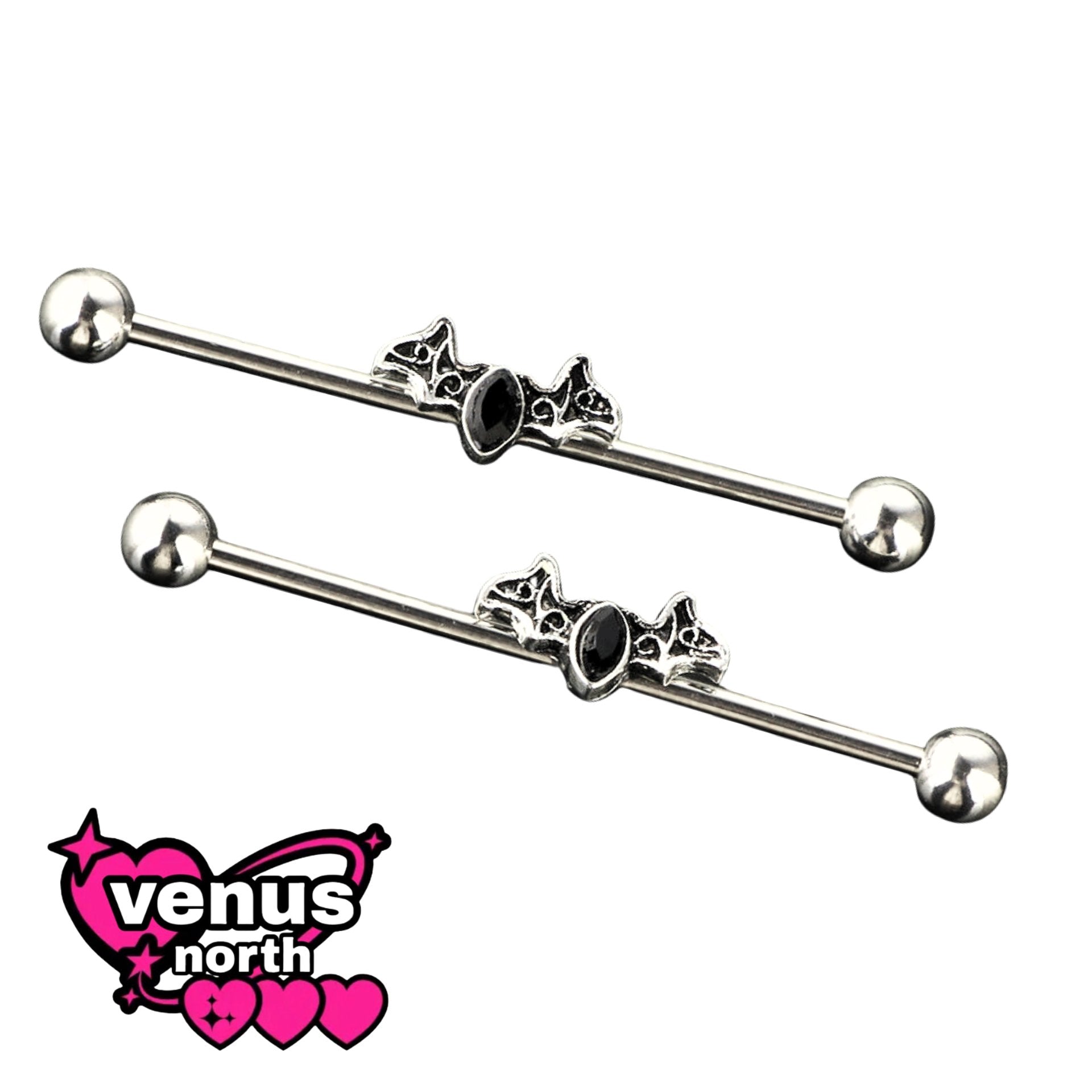 Piercing accessories: bat long rod earrings, body piercing, industrial bridge ears, industrial barbell