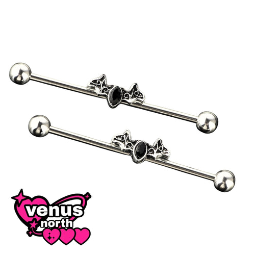 Piercing accessories: bat long rod earrings, body piercing, industrial bridge ears, industrial barbell