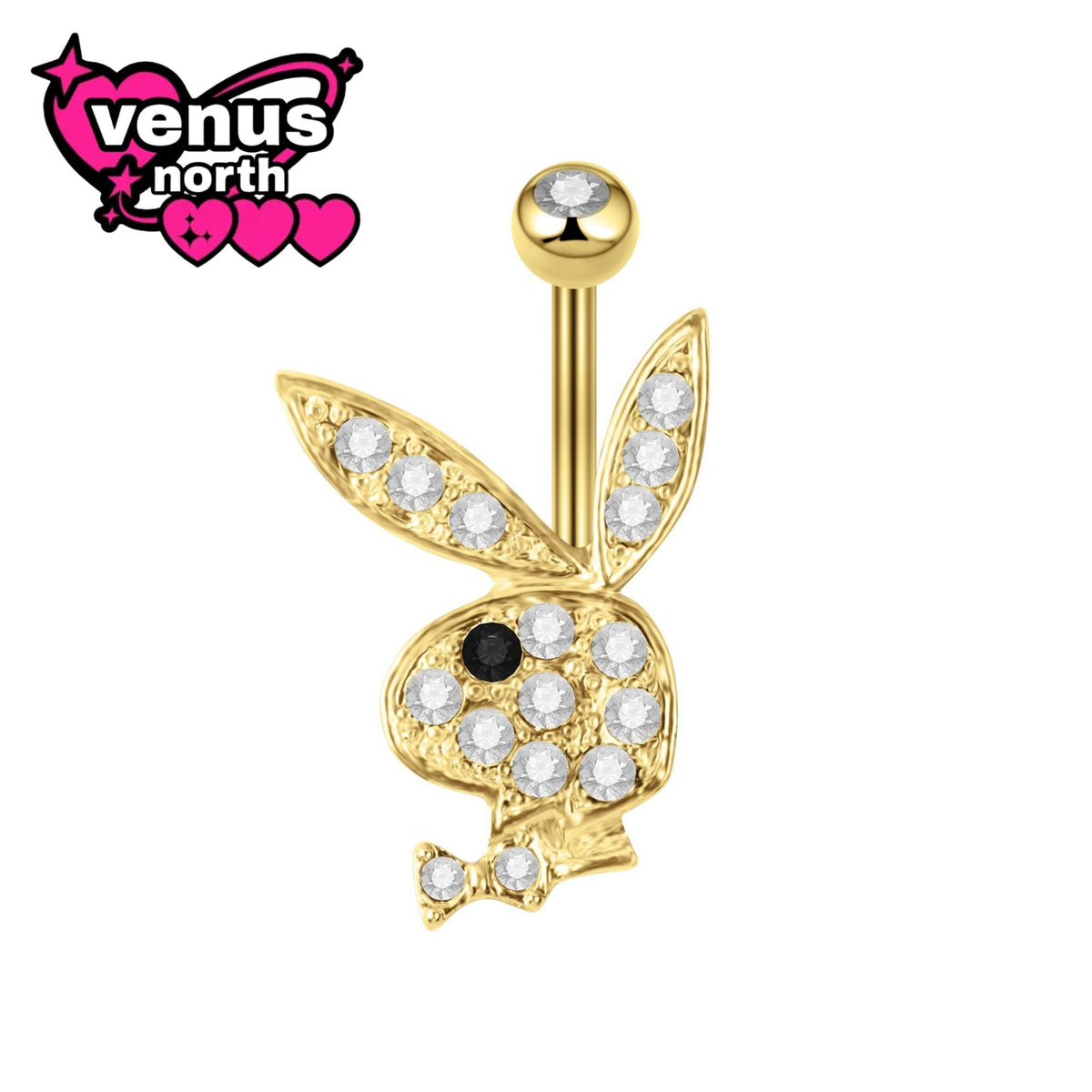 Bunny silhouette pave navel piercing