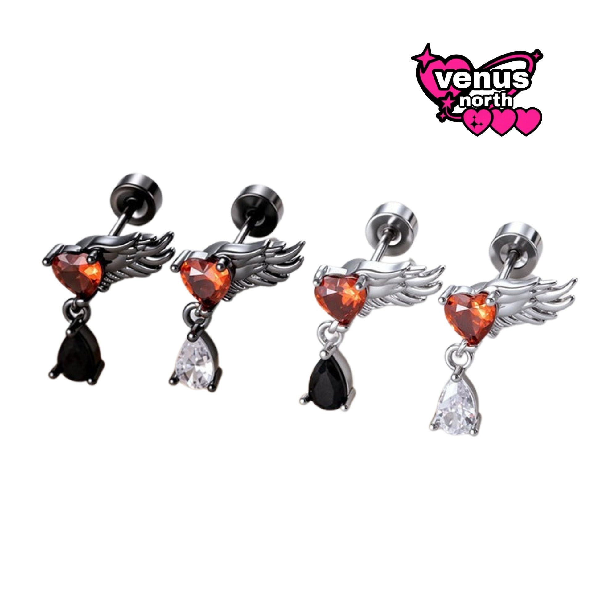 Winged heart drop cartilage stud