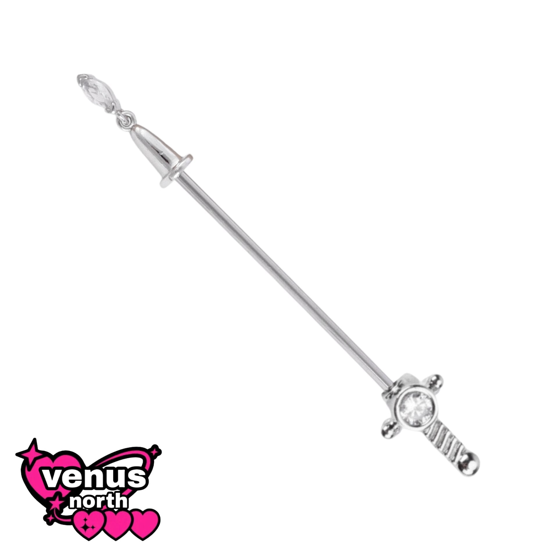 Skull & heart industrial barbell