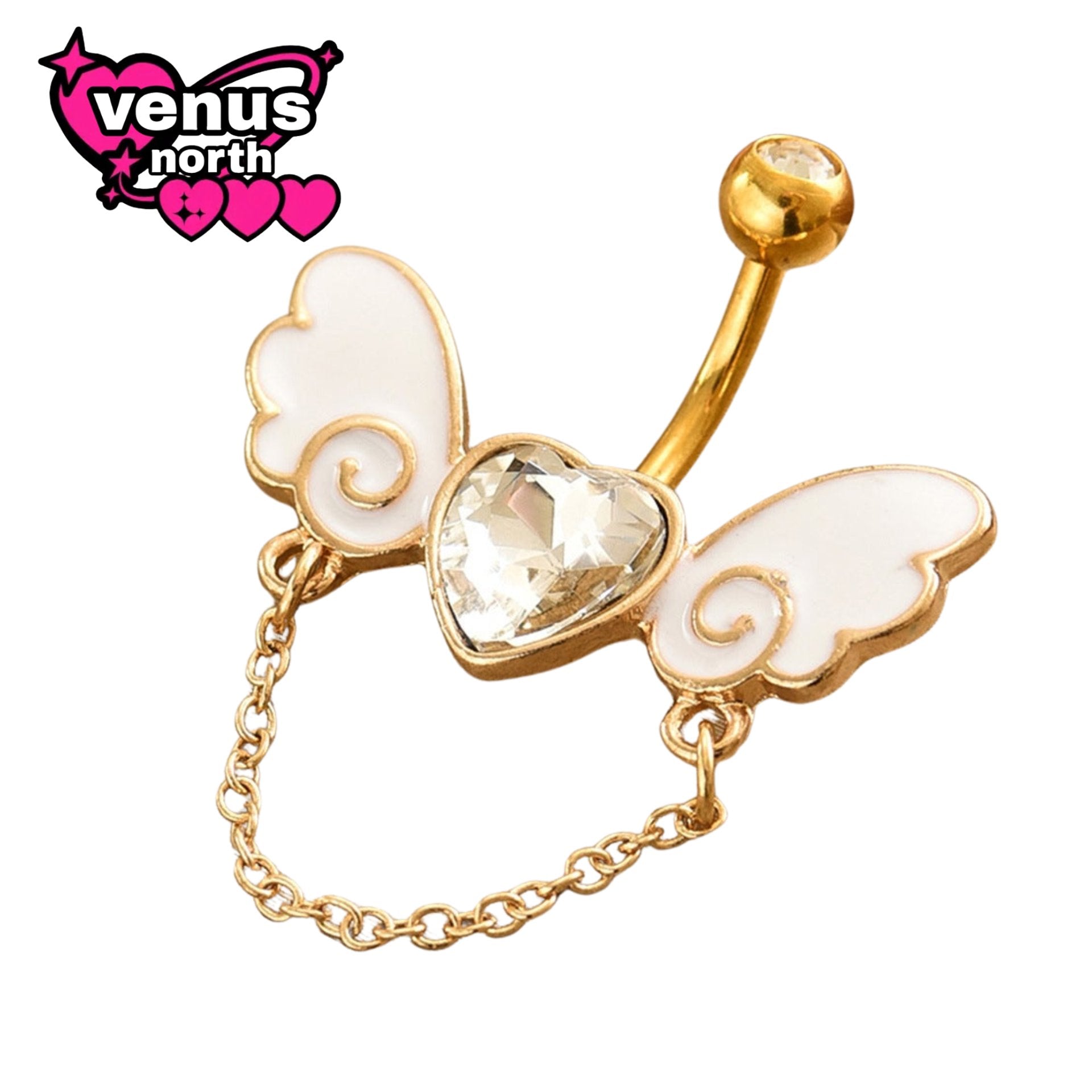 Angel wing heart chain navel piercing