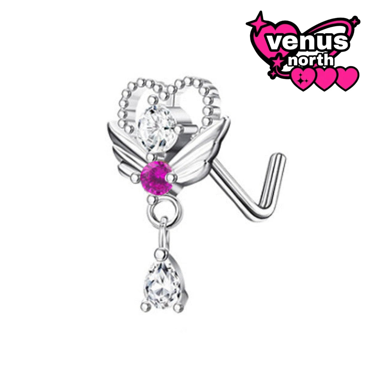 Angel & bat wing heart nostril stud