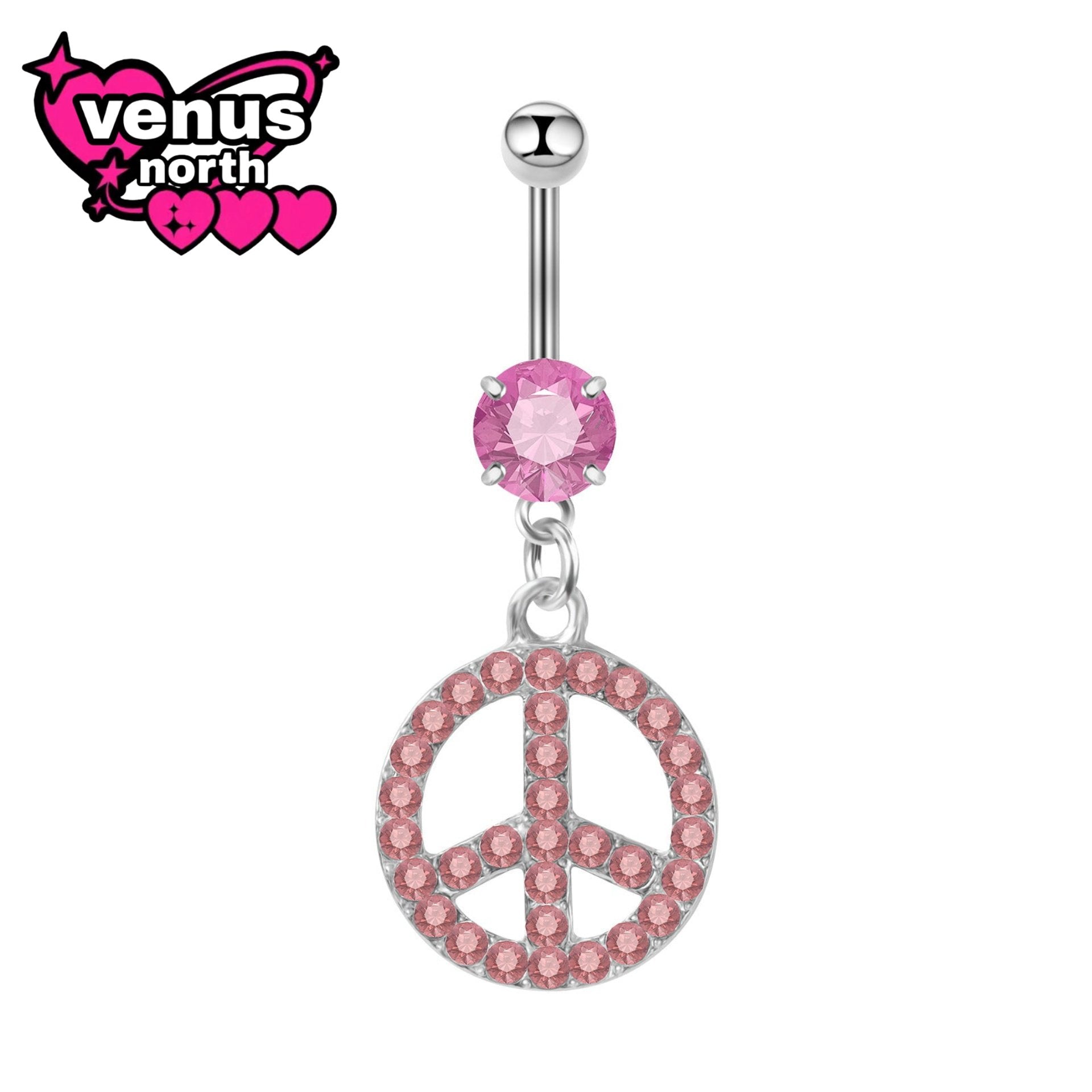 Peace sign belly button piercing