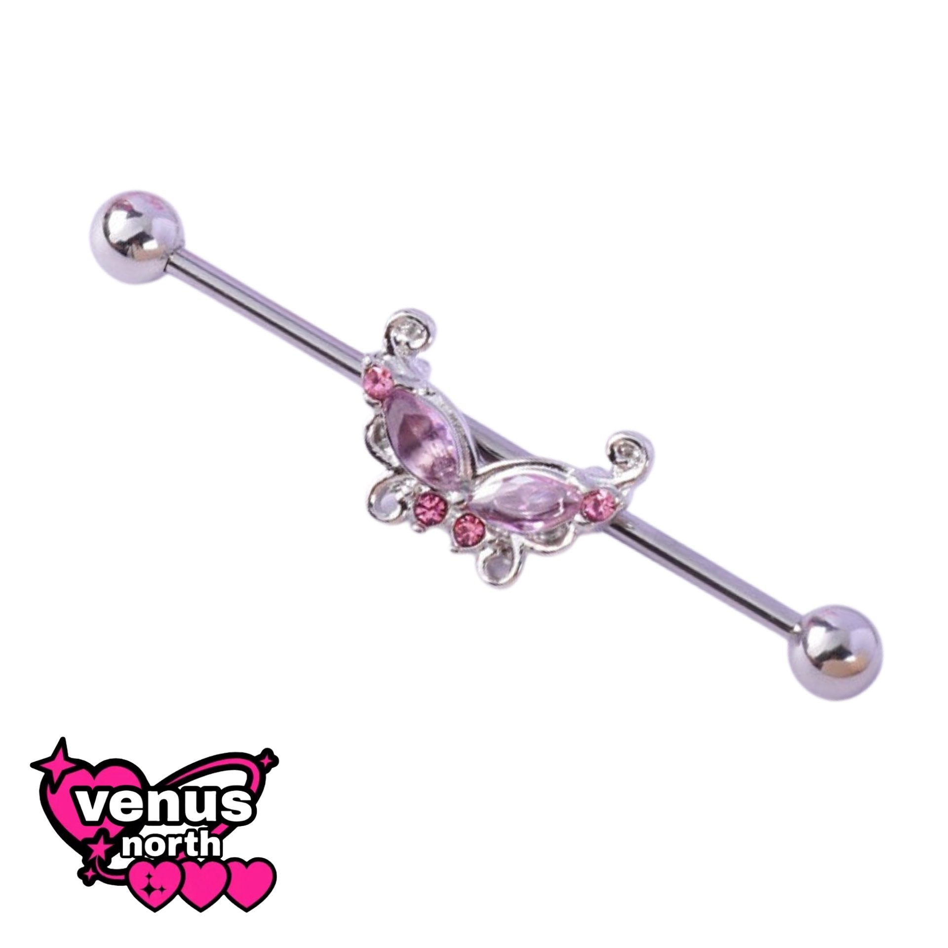 Skull & heart industrial barbell