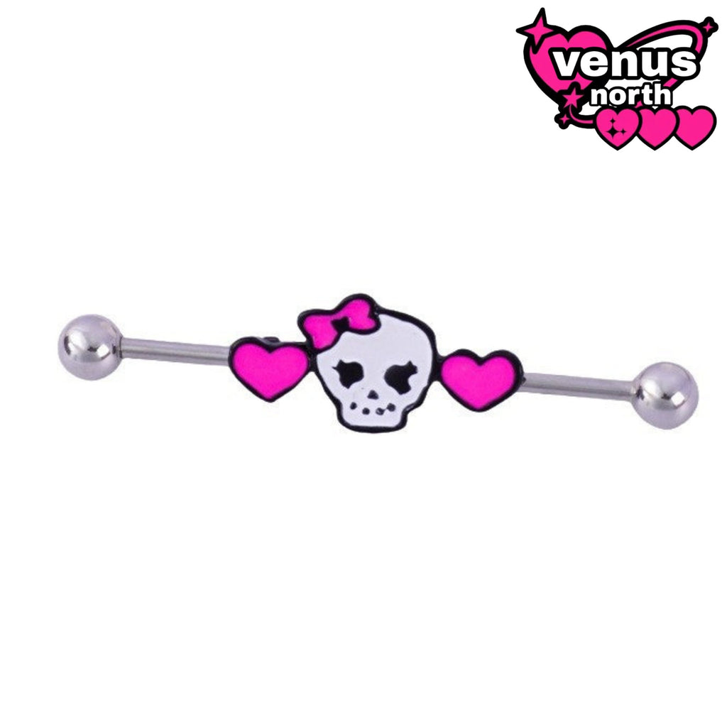 Skull & heart industrial barbell
