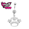 European and American titanium steel queen crown pendant, personalized punk belly button, vintage trendy women's stainless steel crown necklace, belly ring