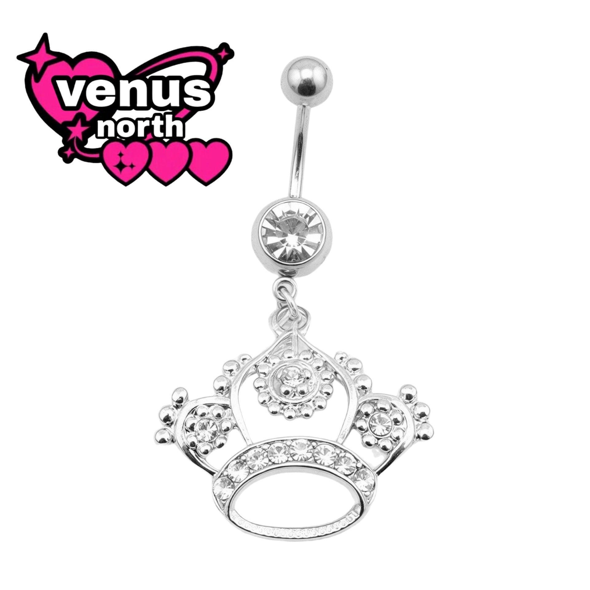 European and American titanium steel queen crown pendant, personalized punk belly button, vintage trendy women's stainless steel crown necklace, belly ring
