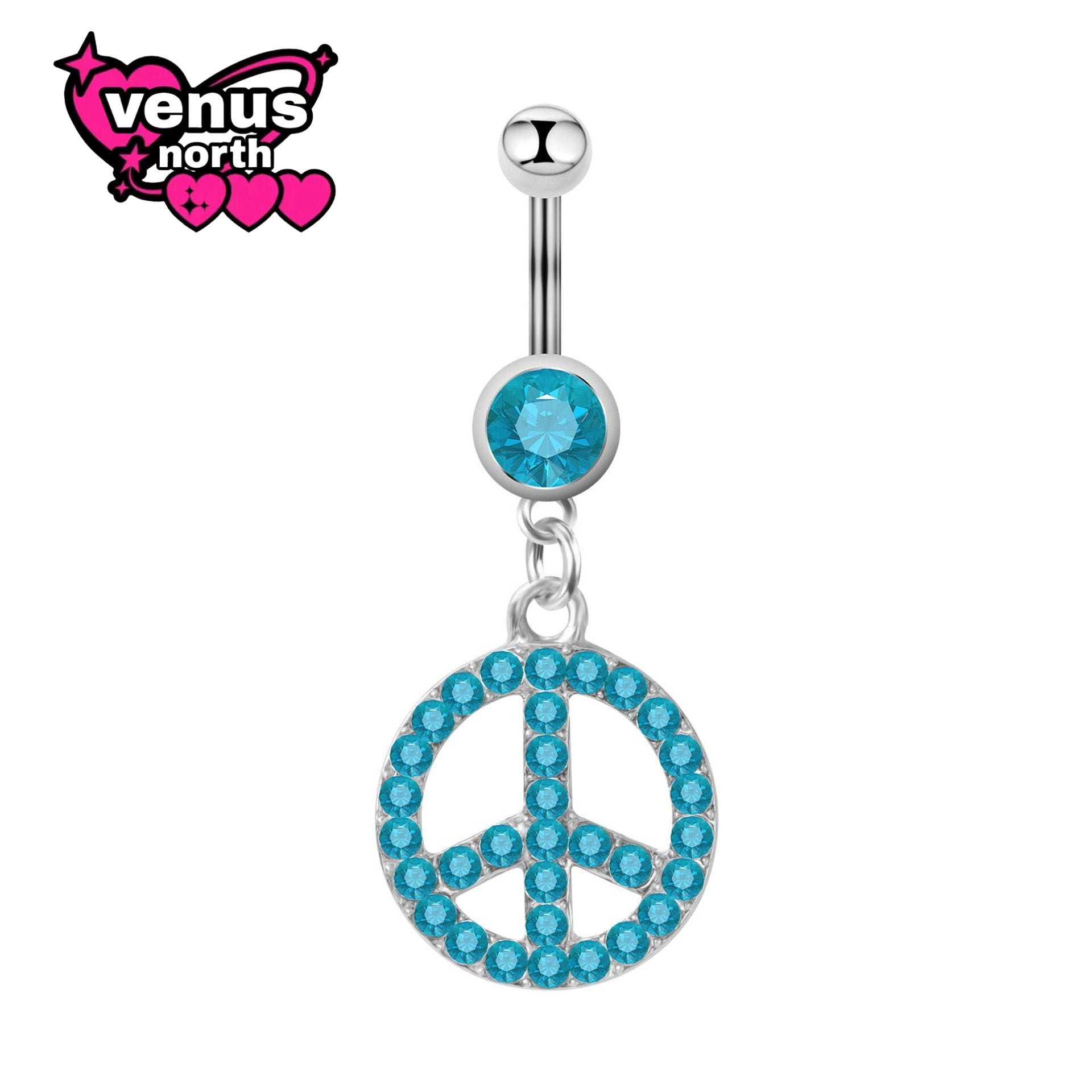 Peace sign belly button piercing