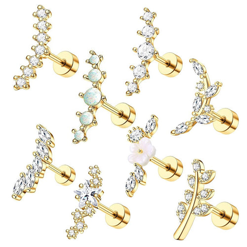 1.2mm earrings stainless steel screws ear bone studs fashion real gold electroplated gold zircon stud earrings female piercing jewelry