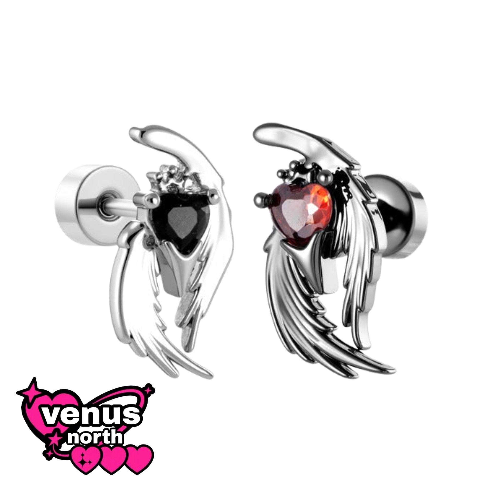 Angel wing heart cartilage stud