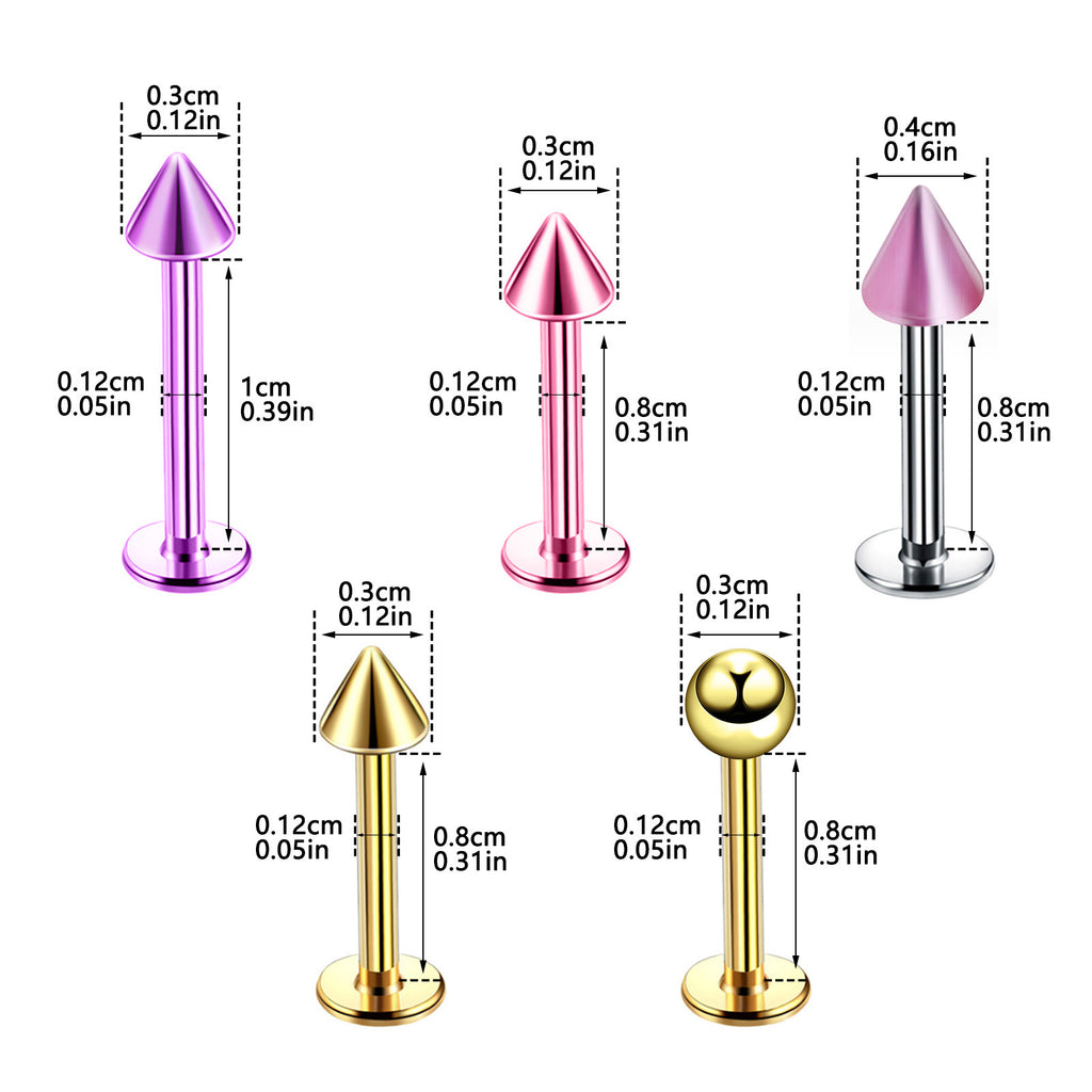 Amazon Wish European and American New Colored Stainless Steel Lip Stud Earring Set Nose Stud Piercing Personalized Accessory