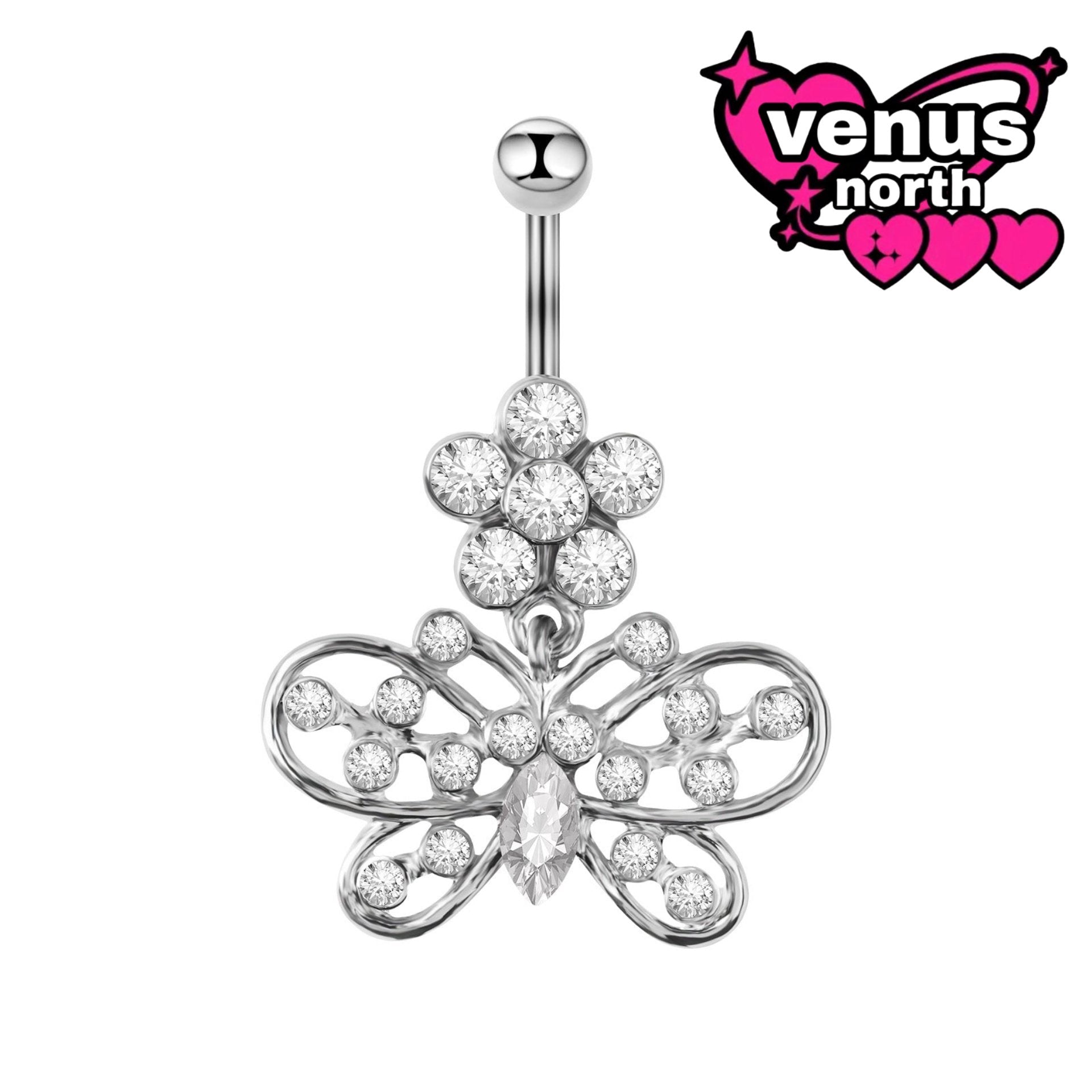 Butterfly flower dangle navel piercing