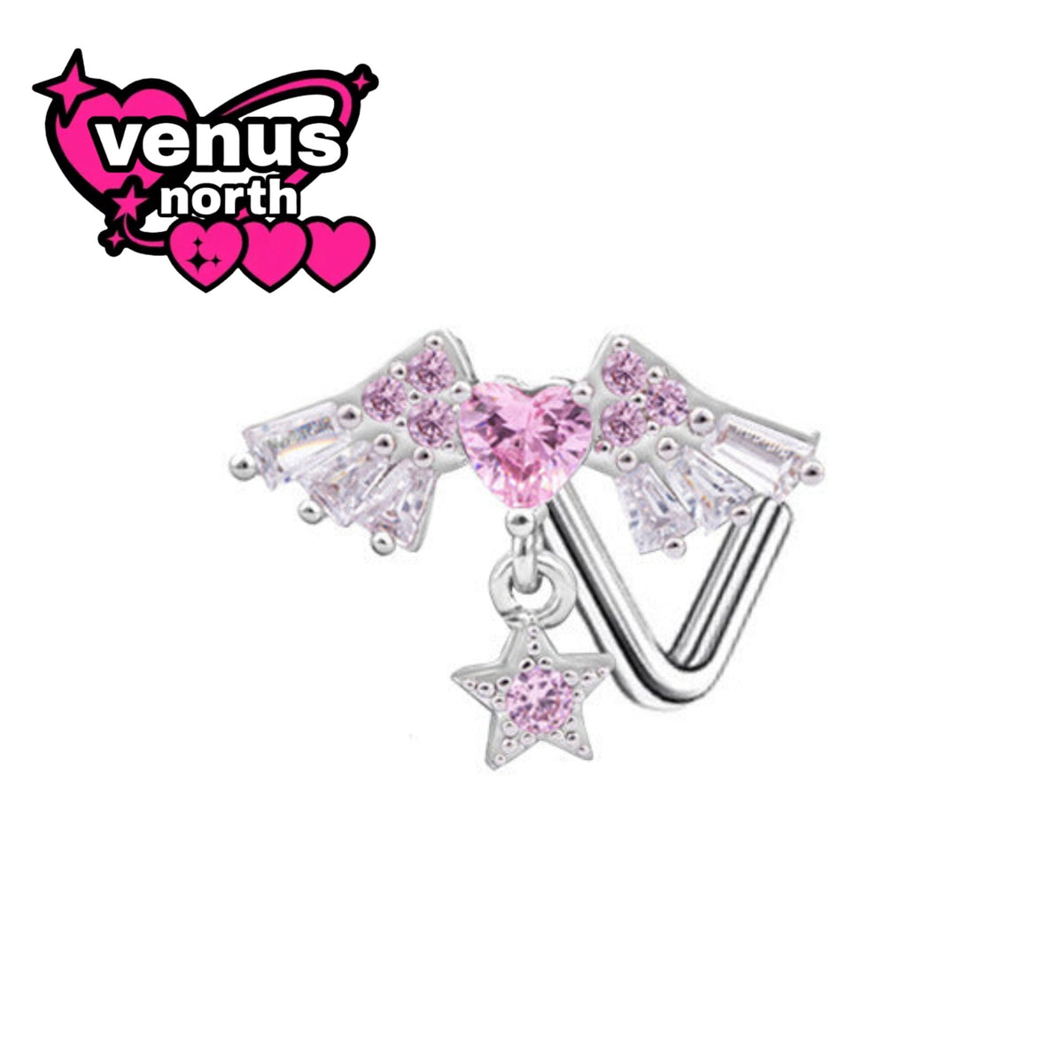 Angel & bat wing heart nostril stud