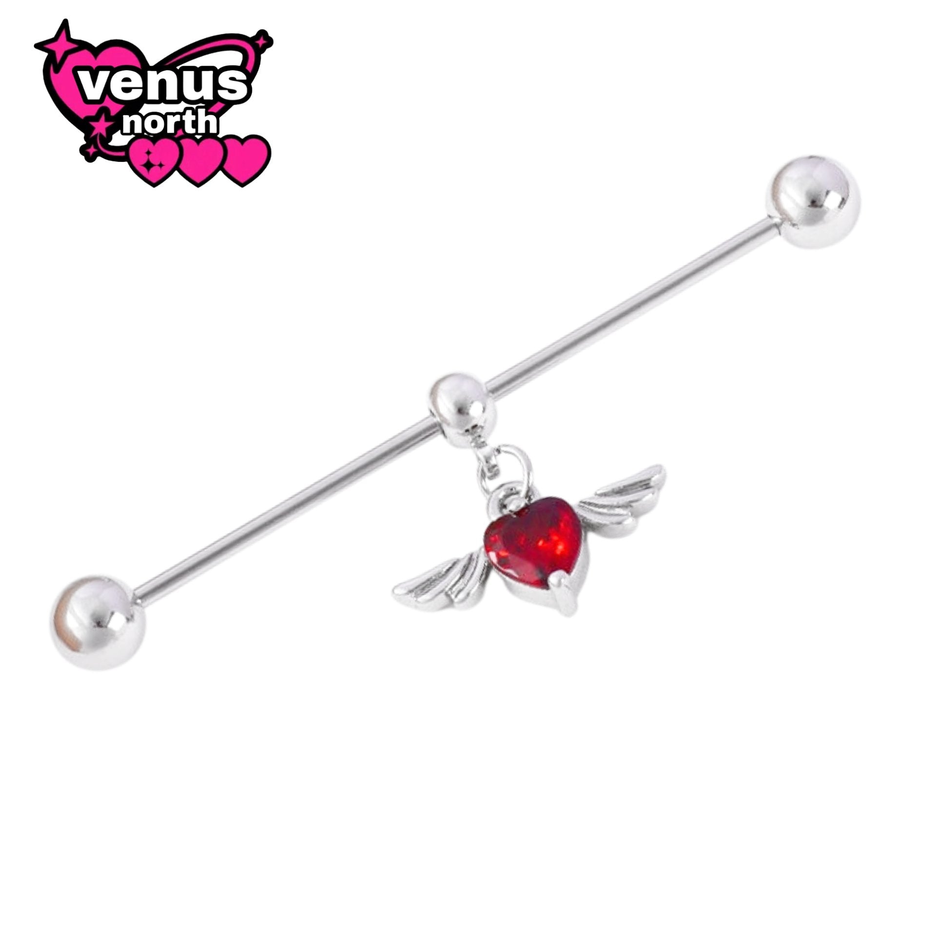 Skull & heart industrial barbell