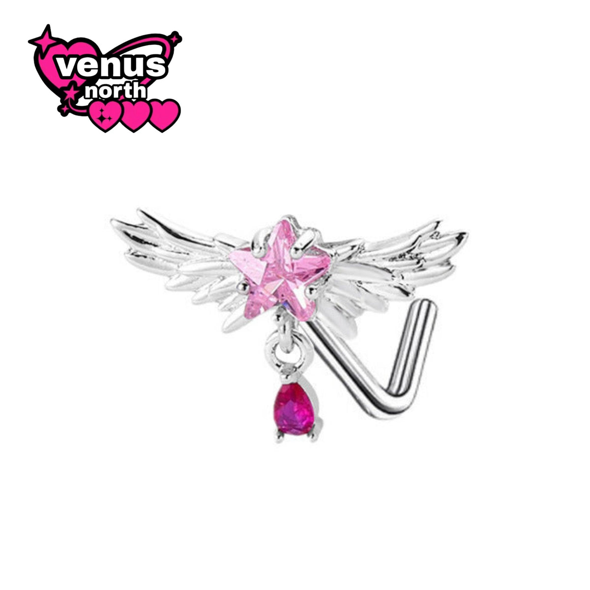 Angel & bat wing heart nostril stud