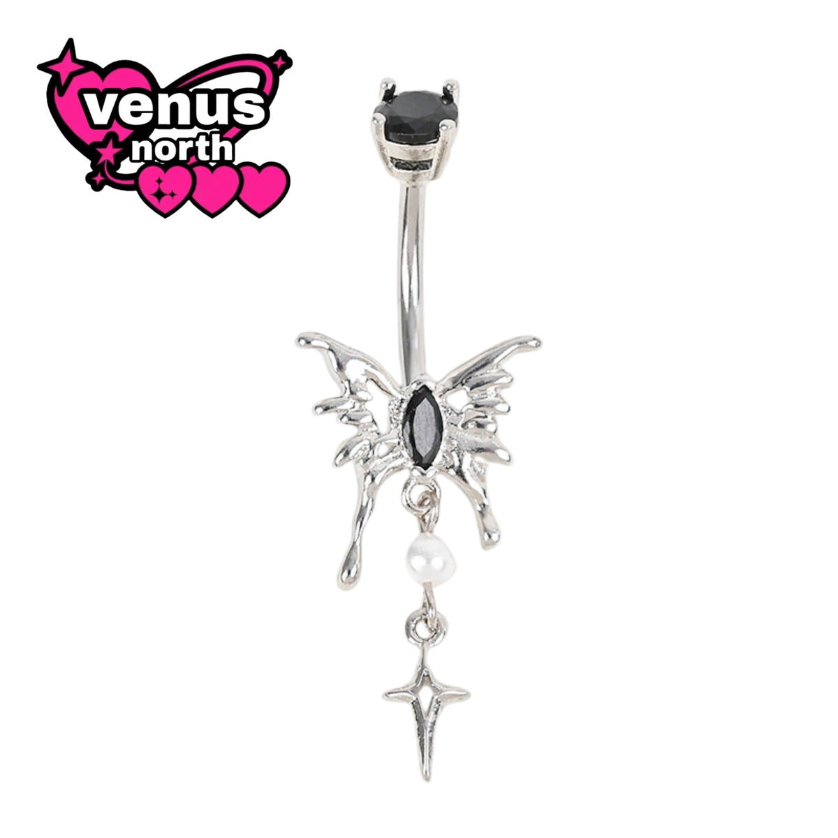 Dark dangle navel piercing