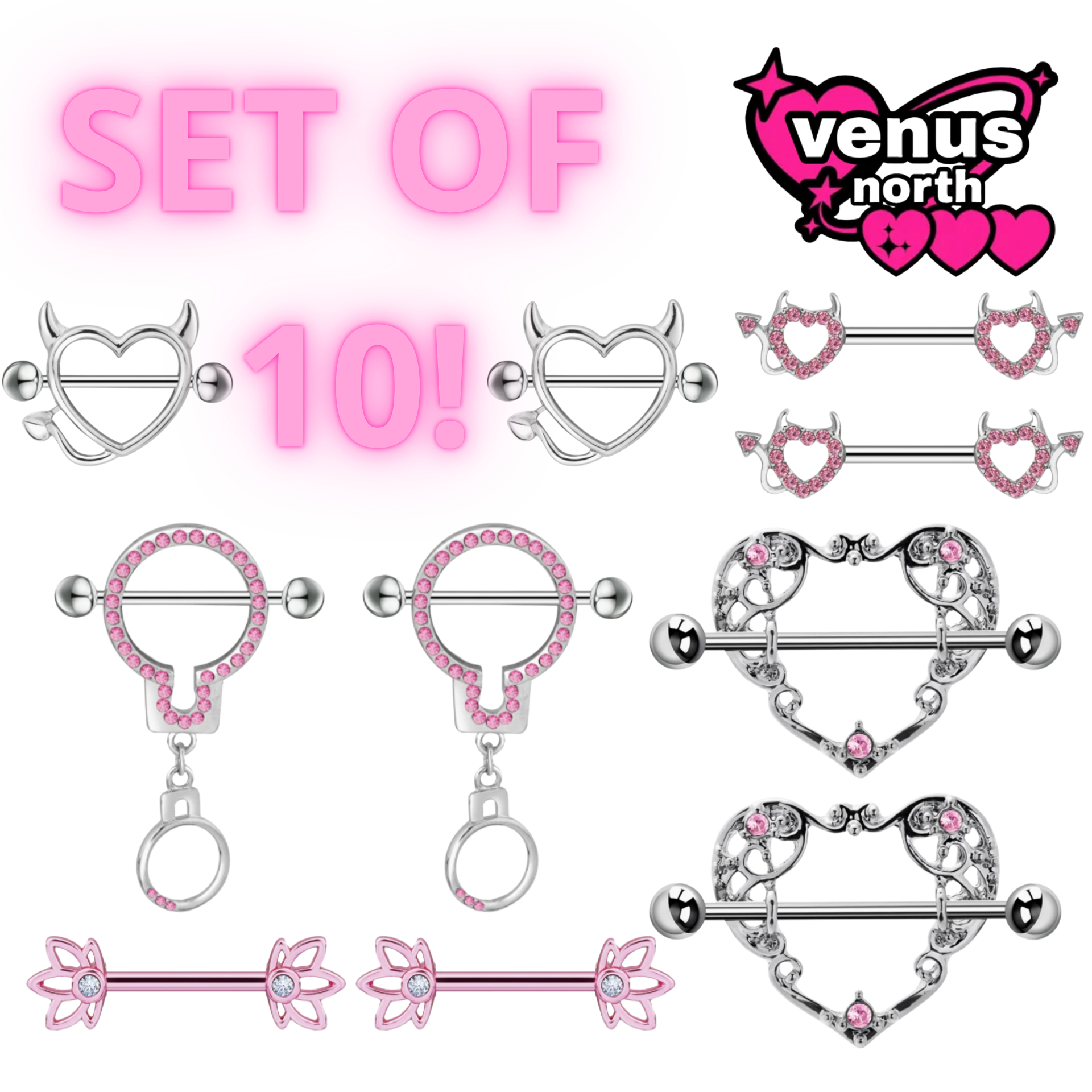 The Devil's nipple piercing set