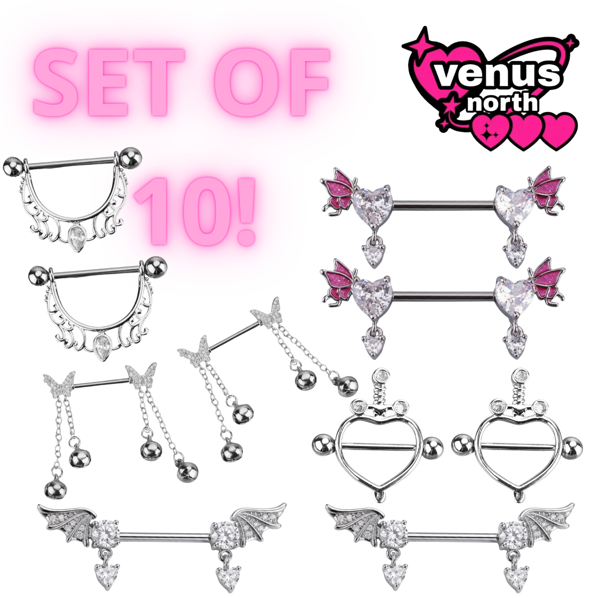 Flutter nipple piercing set